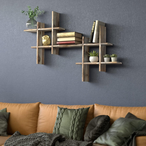 Image showcasing Brambly Cottage Rustic Wall Shelves Set Of 2 - Wall-Mounted Wood ...